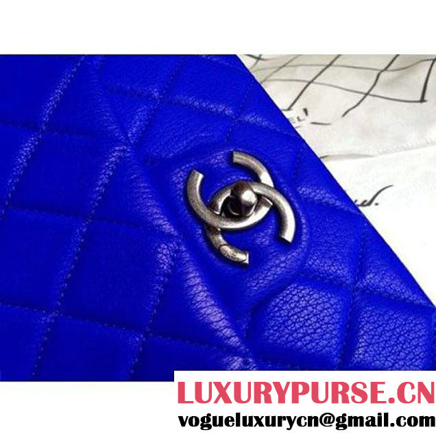 Chanel Easy Deerskin Flap Medium Bag Royal Blue (Silver Hardware) (1a086-032119 )