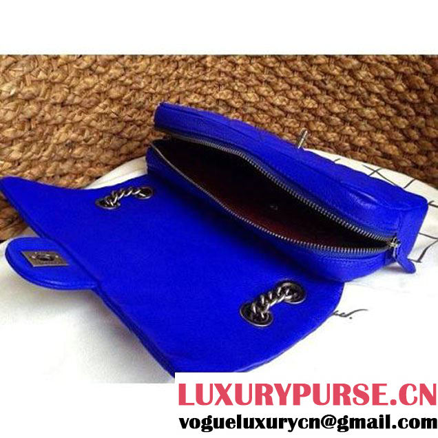 Chanel Easy Deerskin Flap Medium Bag Royal Blue (Silver Hardware) (1a086-032119 )