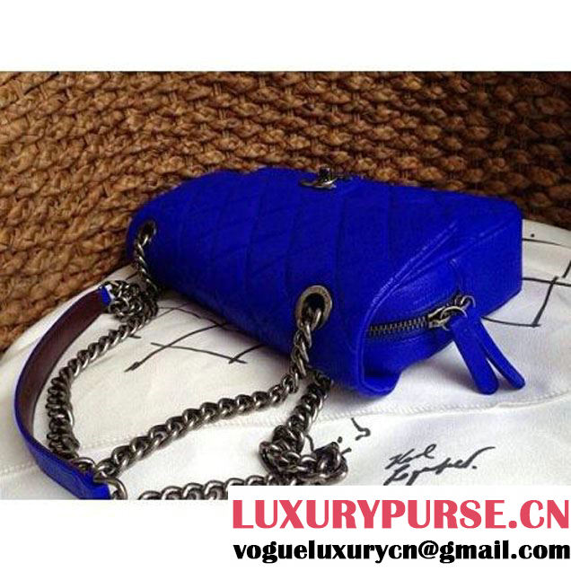 Chanel Easy Deerskin Flap Medium Bag Royal Blue (Silver Hardware) (1a086-032119 )