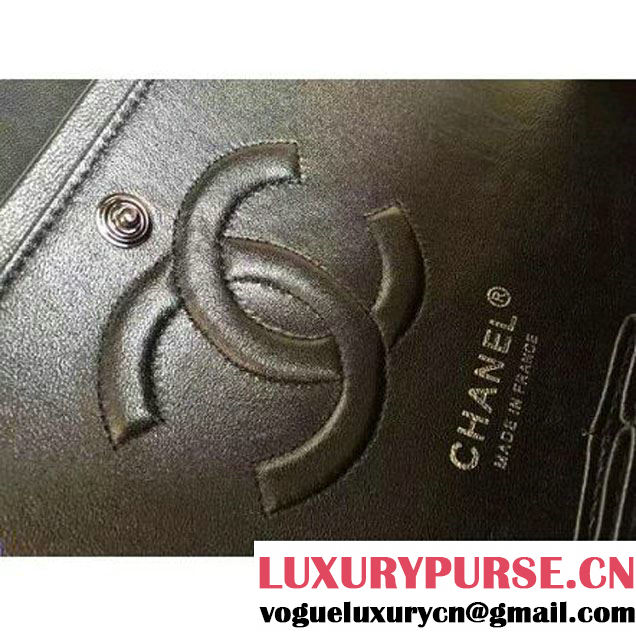 Chanel All Black Lambskin Medium/Large Chevron Quilting Classic Flap Bag SS 2015 (1a086-032304 )