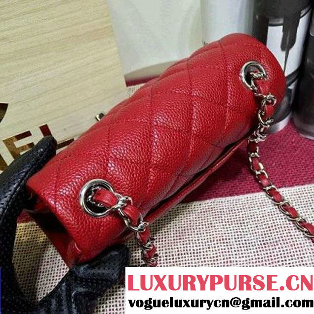 Chanel Caviar Calfskin Leather Mini Classic Flap Bag Red (1A022-2807 )
