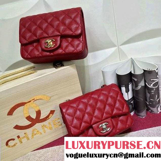 Chanel Caviar Calfskin Leather Mini Classic Flap Bag Red (1A022-2807 )
