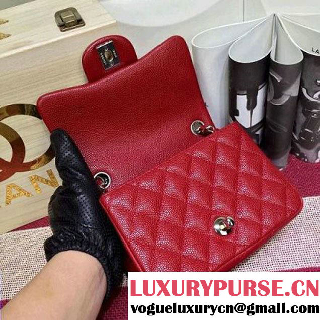 Chanel Caviar Calfskin Leather Mini Classic Flap Bag Red (1A022-2807 )