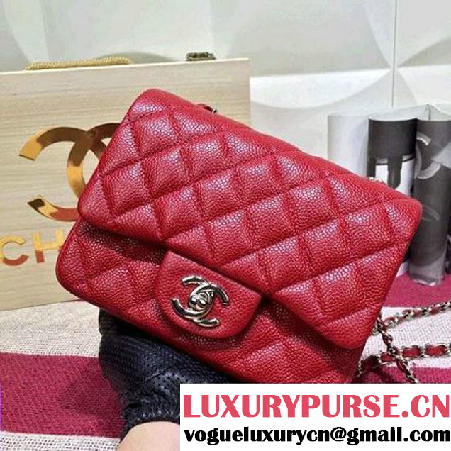 Chanel Caviar Calfskin Leather Mini Classic Flap Bag Red (1A022-2807 )