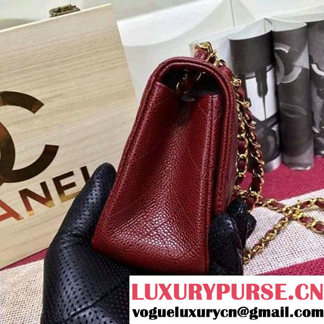 Chanel Caviar Calfskin Leather Mini Classic Flap Bag Burgundy (1A022-2808 )