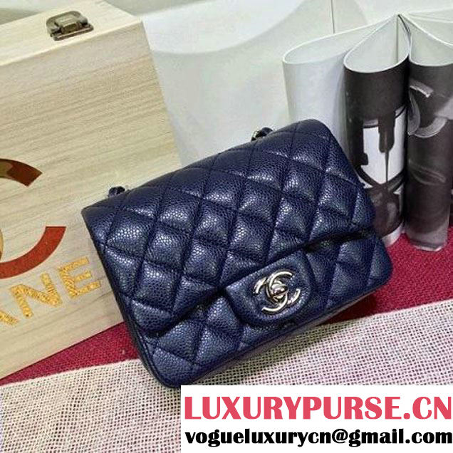 Chanel Caviar Calfskin Leather Mini Classic Flap Bag Blue (1A022-2809 )