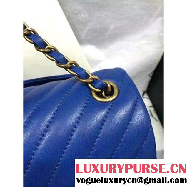Chanel Blue Lambskin Small Chevron Quilting Classic Flap Bag SS 2015 (2a136-041506 )