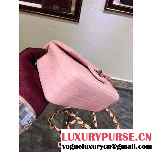 Chanel Pink Lambskin Small Chevron Quilting Classic Flap Bag SS 2015 (2a136-041507 )