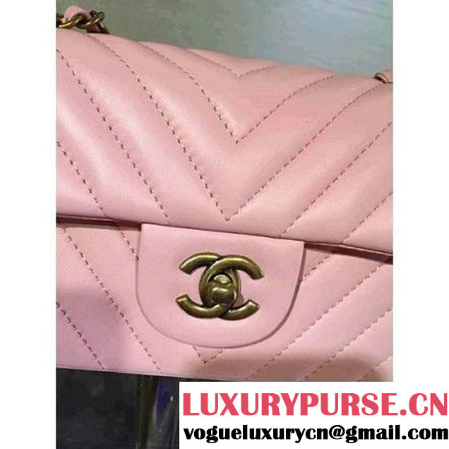 Chanel Pink Lambskin Small Chevron Quilting Classic Flap Bag SS 2015 (2a136-041507 )