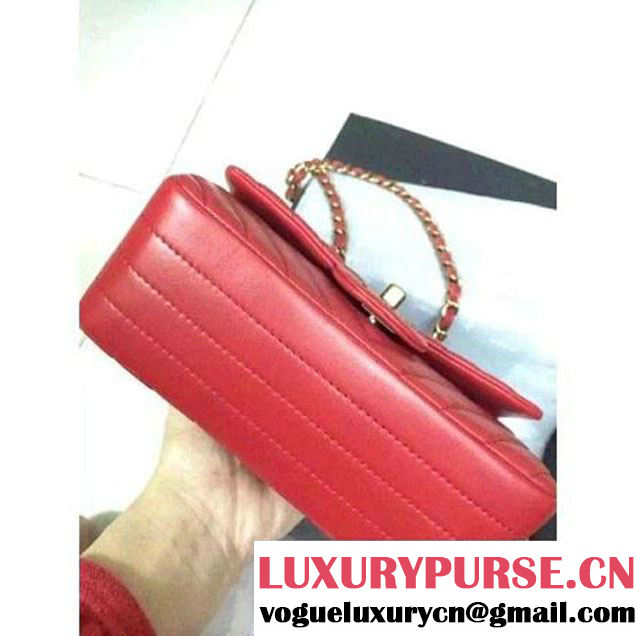 Chanel Red Lambskin Small Chevron Quilting Classic Flap Bag SS 2015 (2a136-041508 )