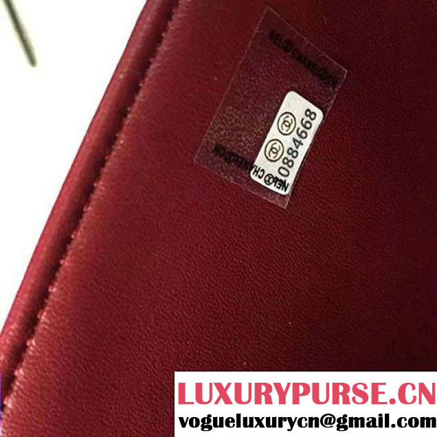 Chanel Burgundy Lambskin Medium Chevron Quilting Classic Flap Bag SS 2015 (2a058-042201 )