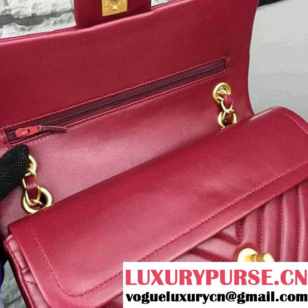 Chanel Burgundy Lambskin Medium Chevron Quilting Classic Flap Bag SS 2015 (2a058-042201 )