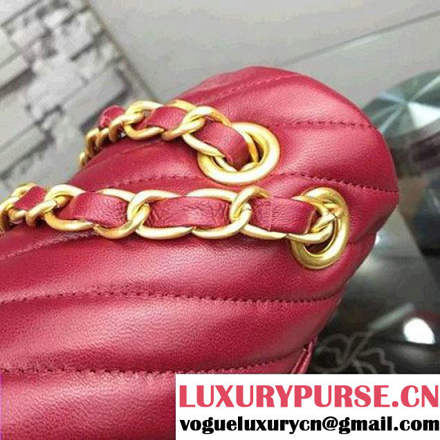 Chanel Burgundy Lambskin Medium Chevron Quilting Classic Flap Bag SS 2015 (2a058-042201 )