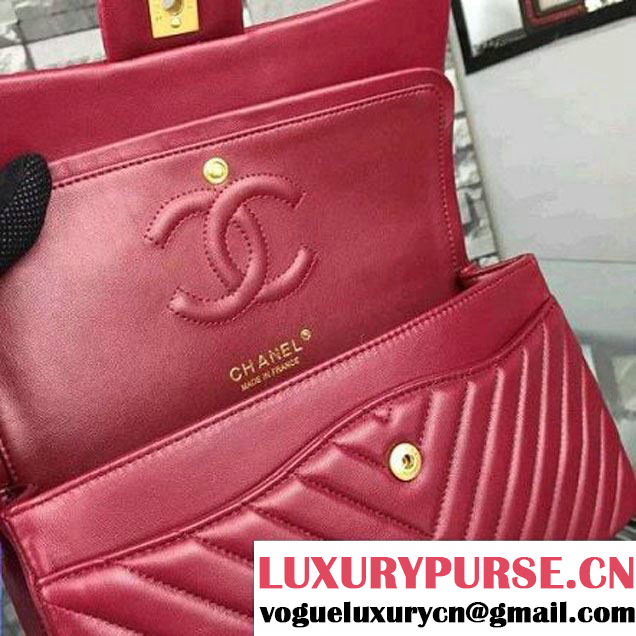 Chanel Burgundy Lambskin Medium Chevron Quilting Classic Flap Bag SS 2015 (2a058-042201 )
