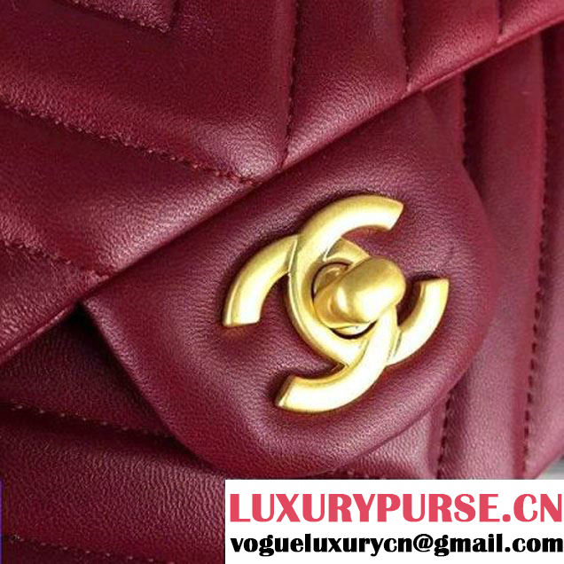 Chanel Burgundy Lambskin Medium Chevron Quilting Classic Flap Bag SS 2015 (2a058-042201 )