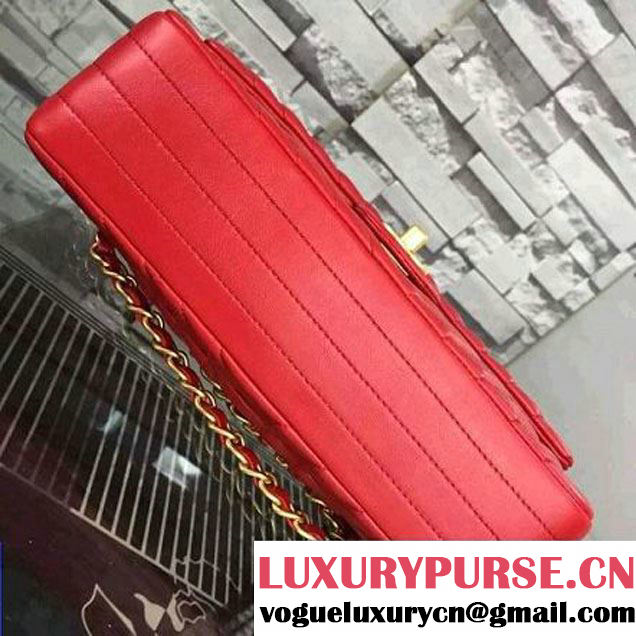 Chanel Red Lambskin Medium Chevron Quilting Classic Flap Bag SS 2015 (2a058-042202 )
