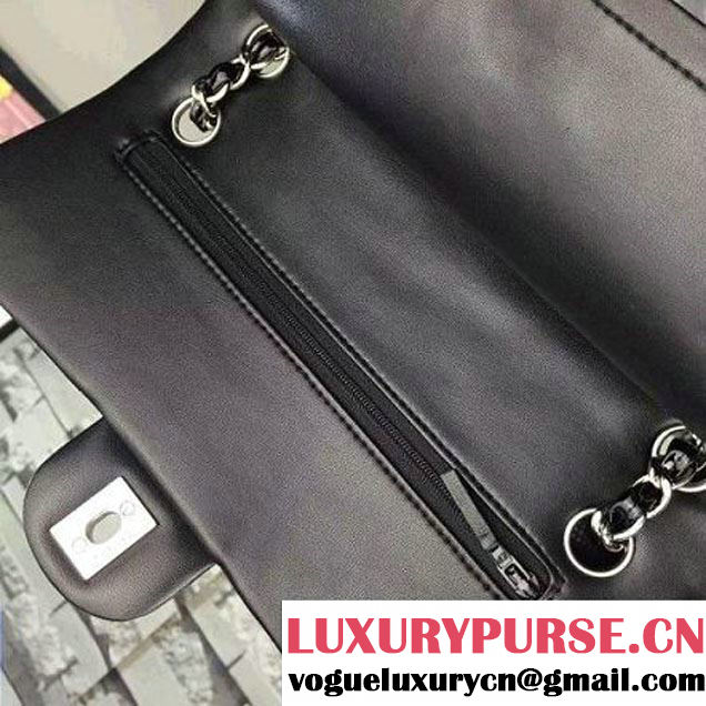 Chanel Patent Black Lambskin Medium Chevron Quilting Classic Flap Bag SS 2015 (2a058-042203 )