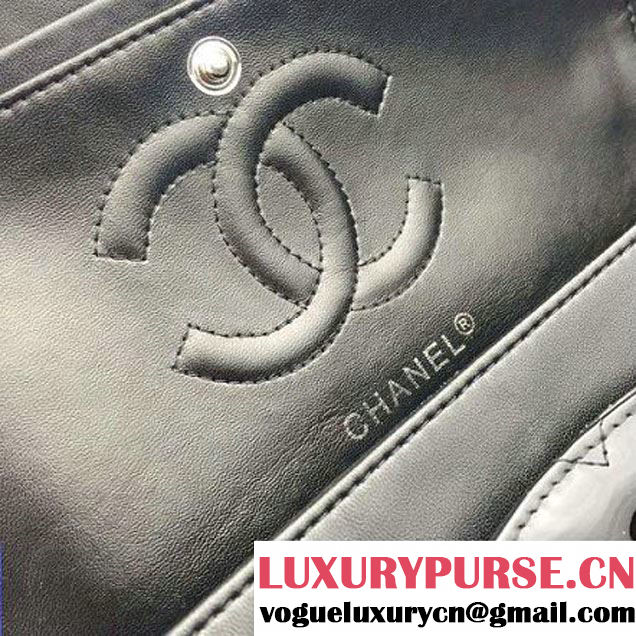 Chanel Patent Black Lambskin Medium Chevron Quilting Classic Flap Bag SS 2015 (2a058-042203 )