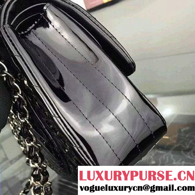 Chanel Patent Black Lambskin Medium Chevron Quilting Classic Flap Bag SS 2015 (2a058-042203 )