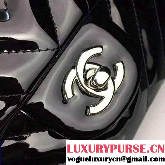 Chanel Patent Black Lambskin Medium Chevron Quilting Classic Flap Bag SS 2015 (2a058-042203 )
