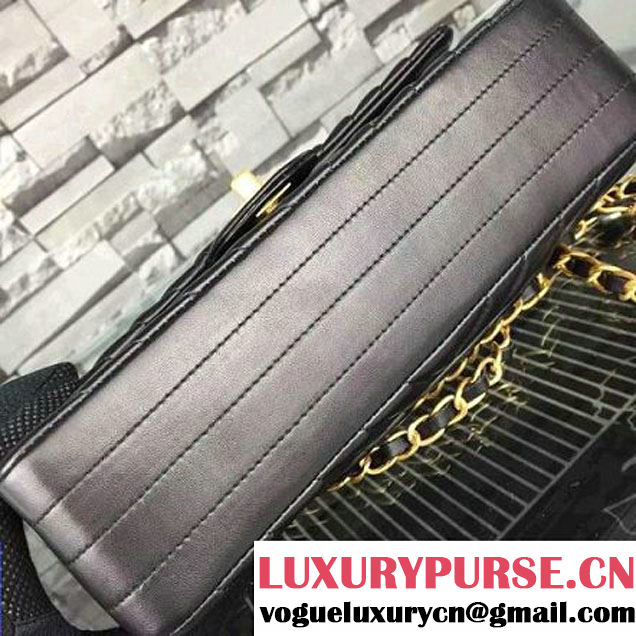 Chanel Black Lambskin Medium Chevron Quilting Classic Flap Bag SS 2015 (2a058-042204 )