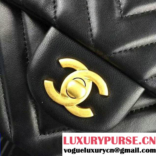 Chanel Black Lambskin Medium Chevron Quilting Classic Flap Bag SS 2015 (2a058-042204 )