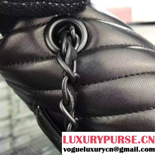 Chanel All Black Lambskin Small Chevron Quilting Classic Flap Bag SS 2015 (2a058-042205 )