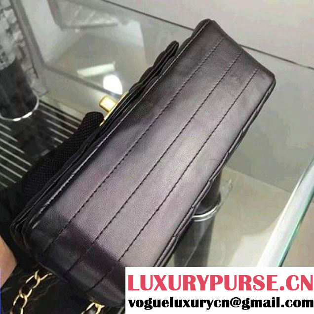 Chanel Black Lambskin Small Chevron Quilting Classic Flap Bag SS 2015 (2a058-042206 )