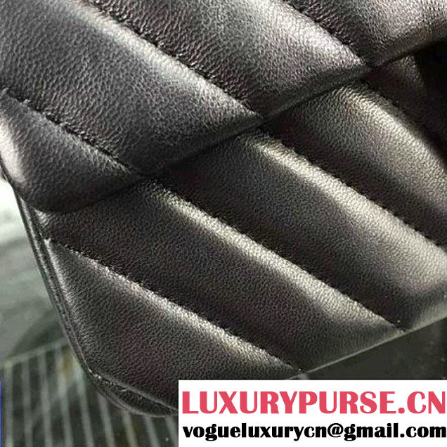 Chanel Black Lambskin Small Chevron Quilting Classic Flap Bag SS 2015 (2a058-042206 )