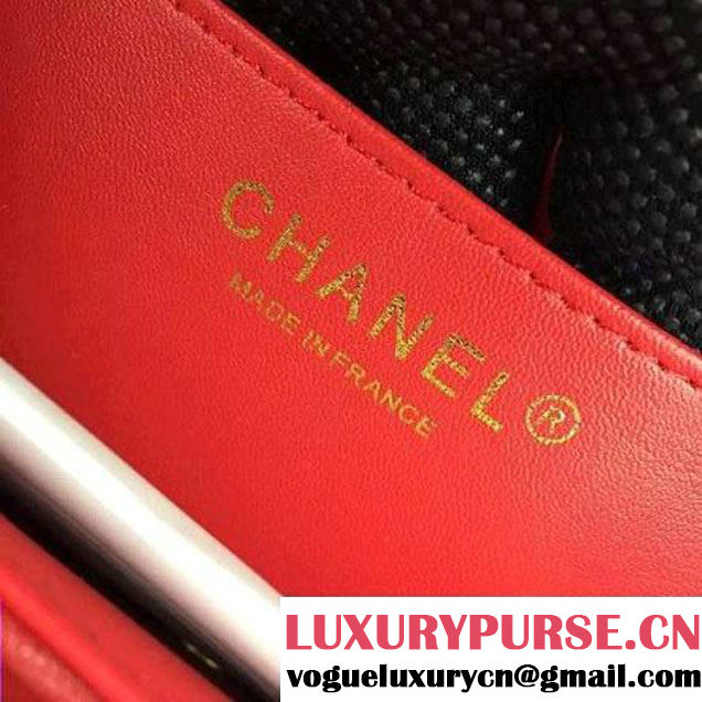 Chanel Red Lambskin Small Chevron Quilting Classic Flap Bag SS 2015 (2a058-042207 )