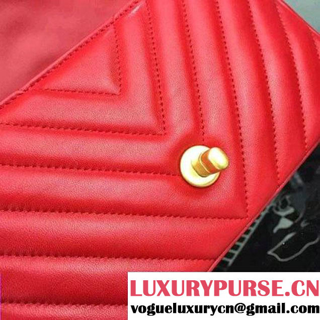 Chanel Red Lambskin Small Chevron Quilting Classic Flap Bag SS 2015 (2a058-042207 )