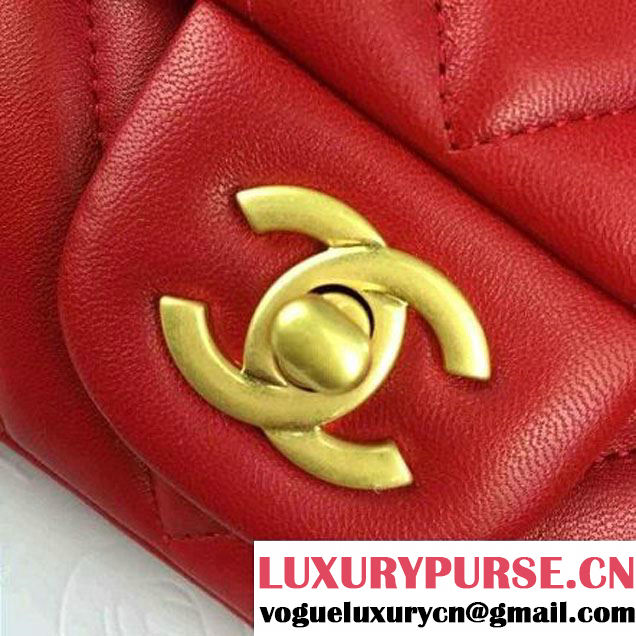 Chanel Red Lambskin Small Chevron Quilting Classic Flap Bag SS 2015 (2a058-042207 )
