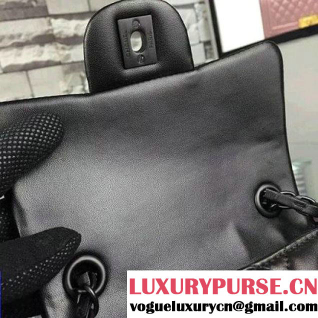 Chanel All Black Lambskin Mini Chevron Quilting Classic Flap Bag SS 2015 (2a058-042209 )