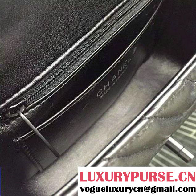 Chanel All Black Lambskin Mini Chevron Quilting Classic Flap Bag SS 2015 (2a058-042209 )