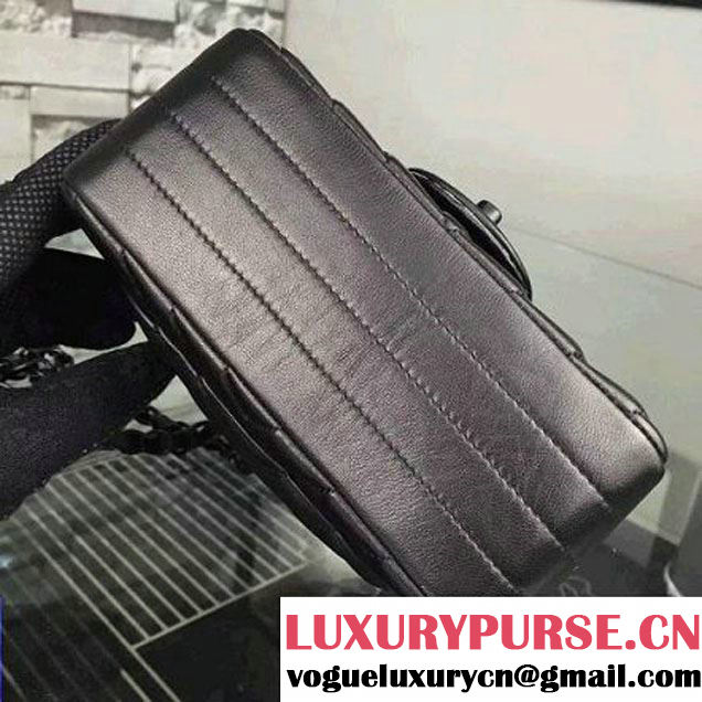 Chanel All Black Lambskin Mini Chevron Quilting Classic Flap Bag SS 2015 (2a058-042209 )
