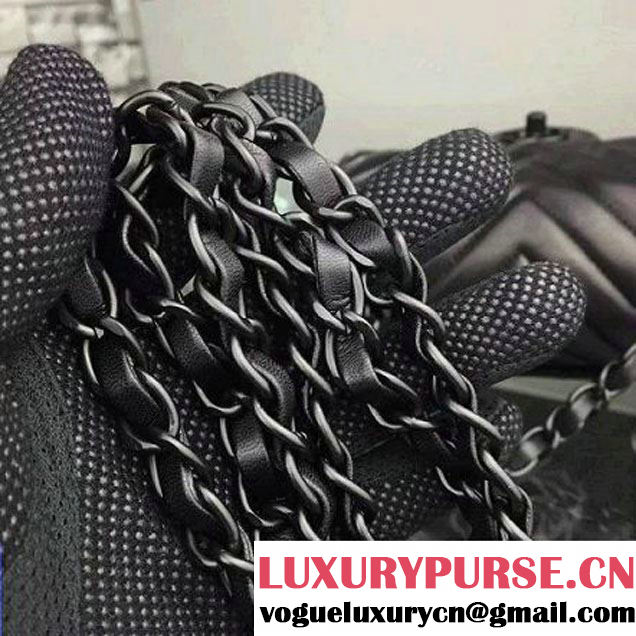 Chanel All Black Lambskin Mini Chevron Quilting Classic Flap Bag SS 2015 (2a058-042209 )