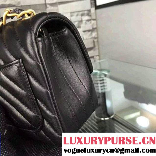 Chanel Black Lambskin Mini Chevron Quilting Classic Flap Bag SS 2015 (2a058-042210 )