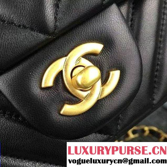 Chanel Black Lambskin Mini Chevron Quilting Classic Flap Bag SS 2015 (2a058-042210 )