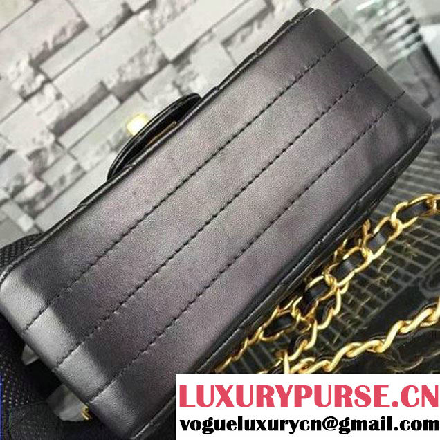 Chanel Black Lambskin Mini Chevron Quilting Classic Flap Bag SS 2015 (2a058-042210 )