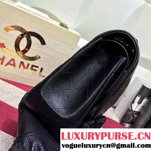 Chanel Caviar calfskin Leather Double Flap Bag in Black with Burgundy lining (1a022-042601 )