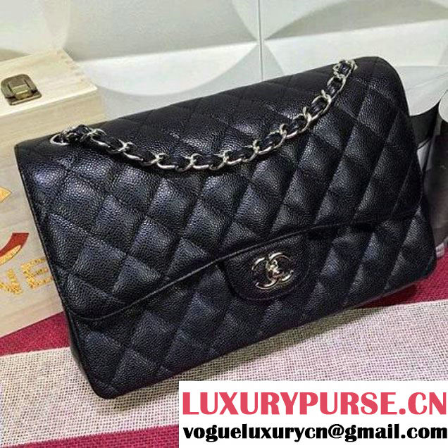 Chanel Caviar calfskin Leather Double Flap Bag in Black with Burgundy lining (1a022-042601 )