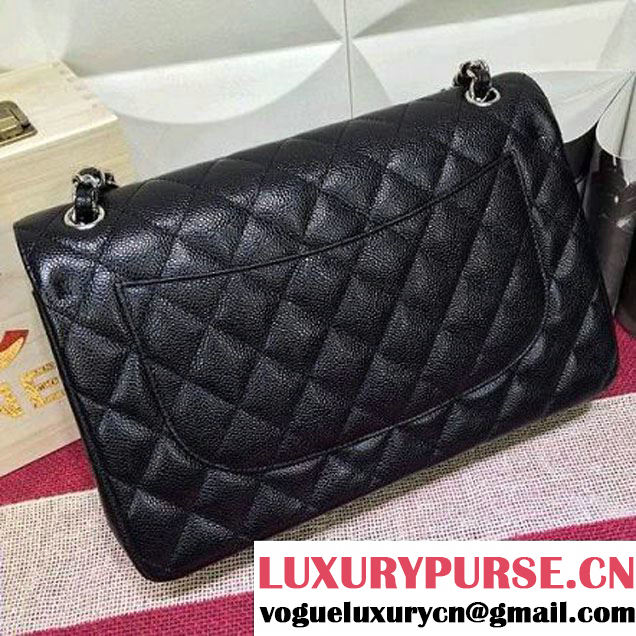 Chanel Caviar calfskin Leather Double Flap Bag in Black with Burgundy lining (1a022-042601 )