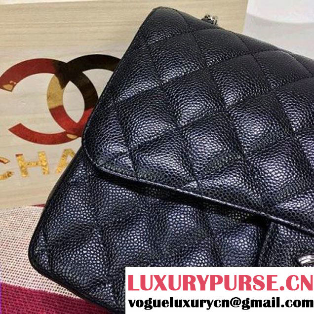 Chanel Caviar calfskin Leather Double Flap Bag in Black with Burgundy lining (1a022-042601 )