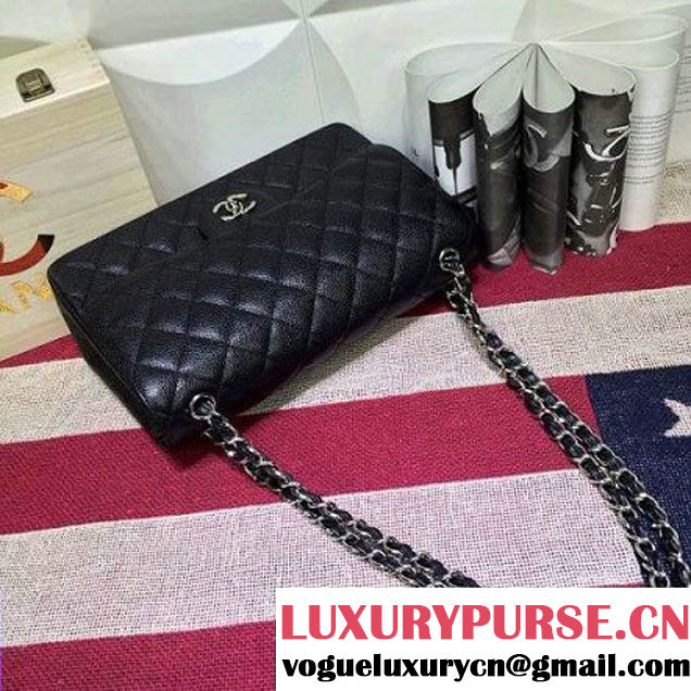 Chanel Caviar calfskin Leather Double Flap Bag in Black with Burgundy lining (1a022-042601 )