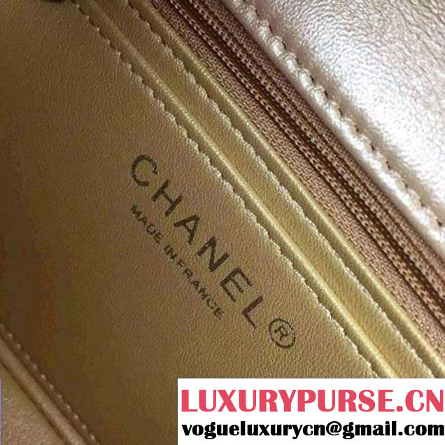 Chanel Small Apricot Lambskin Leather Classic Flap Bag with Silver Pearlescent Hardware 2015 (2a136-051554 )