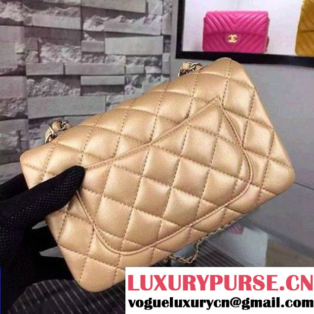 Chanel Small Apricot Lambskin Leather Classic Flap Bag with Silver Pearlescent Hardware 2015 (2a136-051554 )