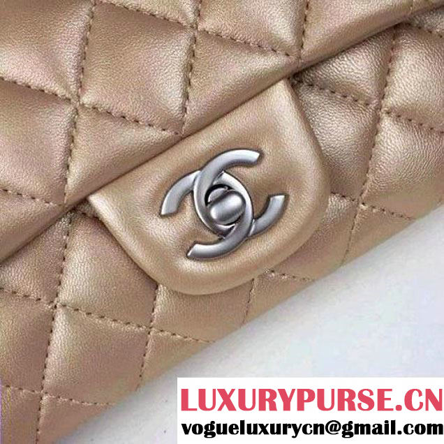 Chanel Small Apricot Lambskin Leather Classic Flap Bag with Silver Pearlescent Hardware 2015 (2a136-051554 )