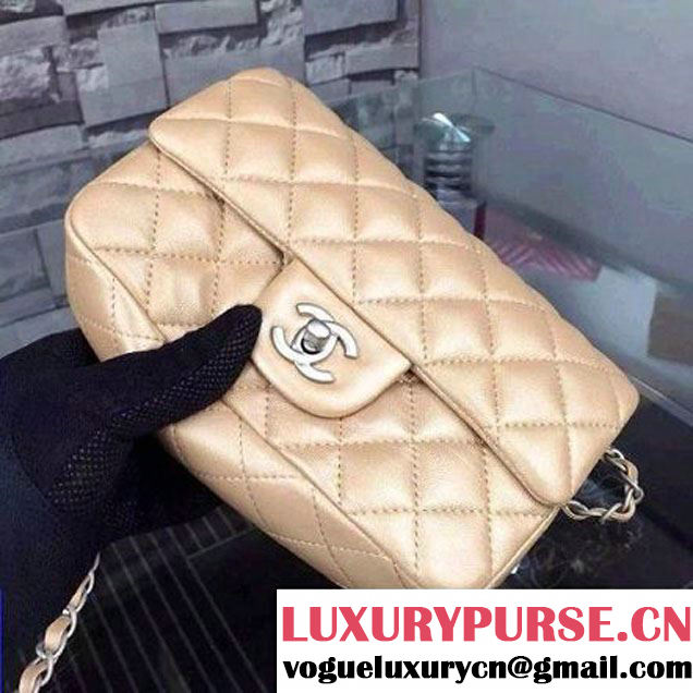 Chanel Small Apricot Lambskin Leather Classic Flap Bag with Silver Pearlescent Hardware 2015 (2a136-051554 )