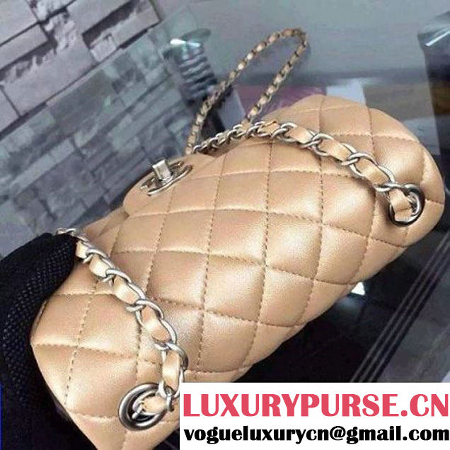 Chanel Small Apricot Lambskin Leather Classic Flap Bag with Silver Pearlescent Hardware 2015 (2a136-051554 )