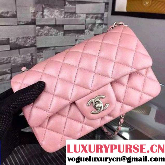 Chanel Small Pink Lambskin Leather Classic Flap Bag with Silver Pearlescent Hardware 2015 (2a136-051553 )